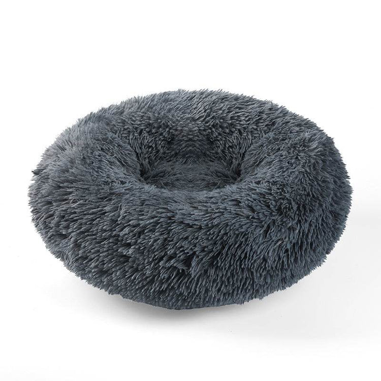 Cozy Soft Cushion Plush Pet Donut Bed Dark Grey