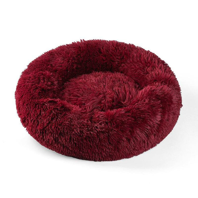 Cozy Soft Cushion Plush Pet Donut Bed Wine