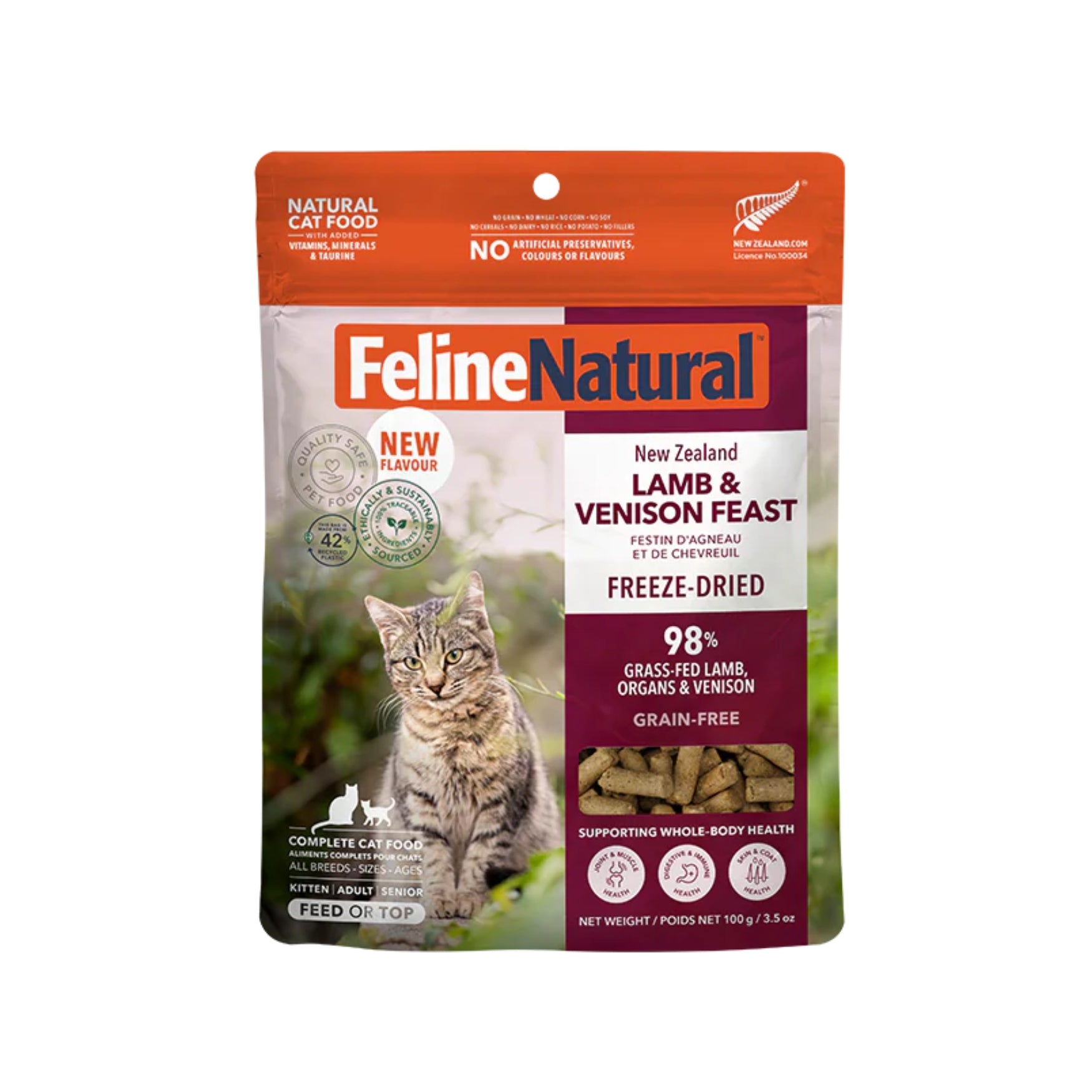 Feline Natural Freeze Dried Cat Food 100g - Complete and Balanced Diet for Cats Lamb & Venison