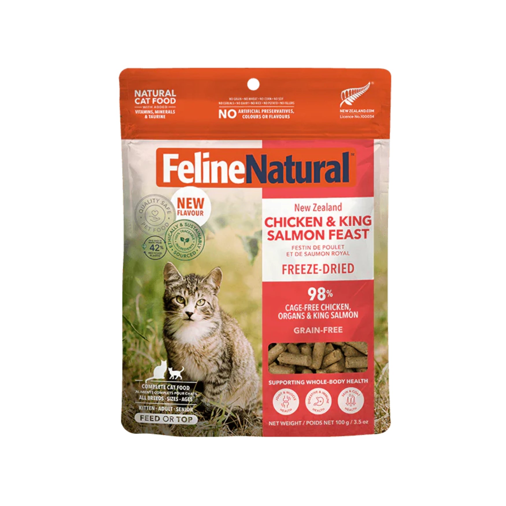 Feline Natural Freeze Dried Cat Food 100g - Complete and Balanced Diet for Cats Chicken & Salmon
