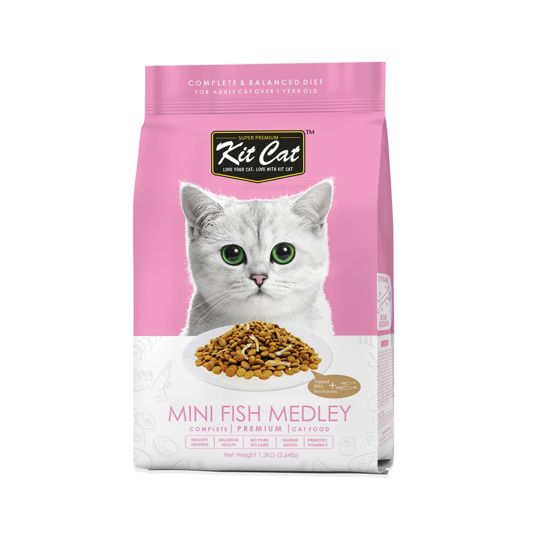 Kit Cat Dry Cat Food 1.2kg/5kg – Premium Complete & Balanced Nutrition for Adult Cats Mini Fish Medley 1.2kg