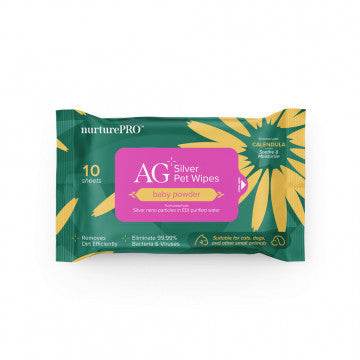 NurturePRO AG+ Silver Pet Wipes 10 Sheets Baby Powder