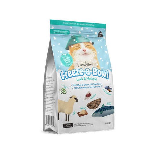Loveabowl Freeze-a-Bowl Dried Cat Food 85g – Naturally Derived Nutrients Lamb&Mackerel 85g