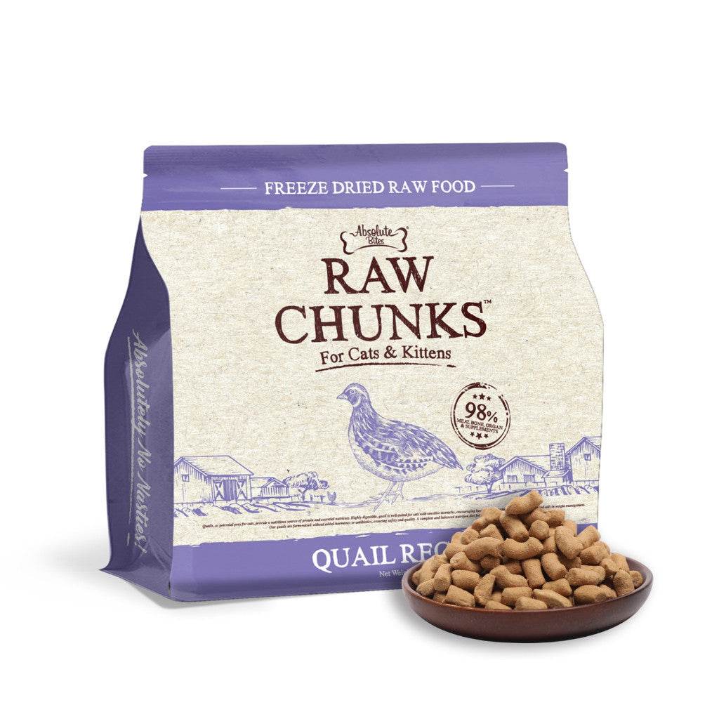 150g Absolute Bites Raw Chunks For Cats And Kittens Quail 280g