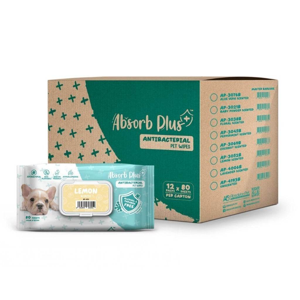 One Carton Absorb Plus Anti-Bacterial Pet Wipes Lemon