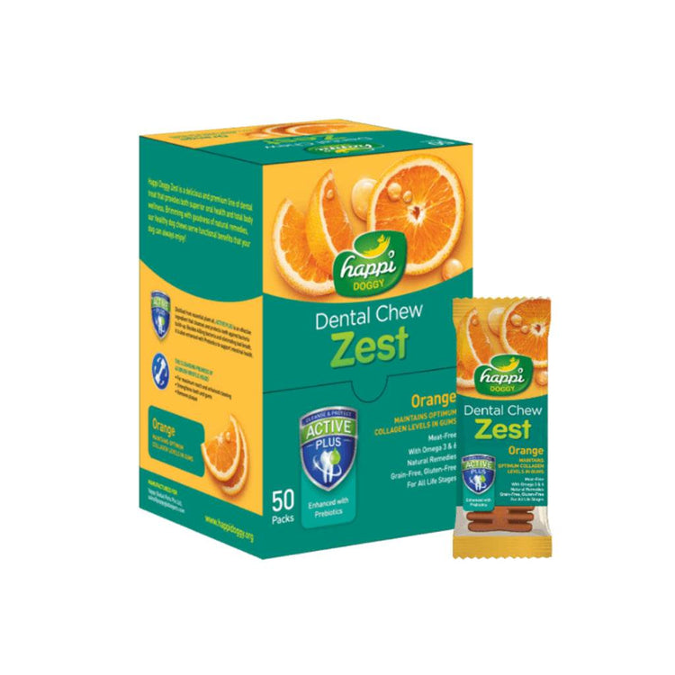 [Box of 50pcs] Happi Doggy Dental Chew Zest 4-Inch – Grain-Free Orange
