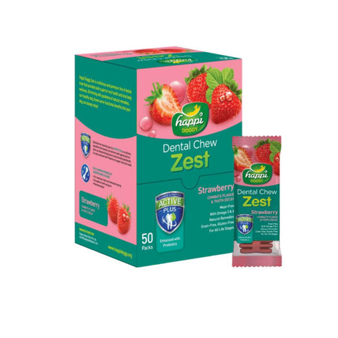 [Box of 50pcs] Happi Doggy Dental Chew Zest 4-Inch – Grain-Free Strawberry