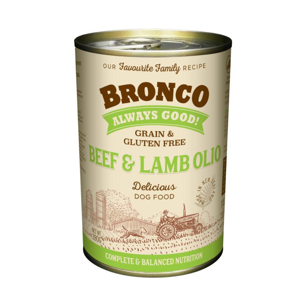 Bronco Wet Dog Food Can 390g - Grain & Gluten-Free Beef & Lamb Olio