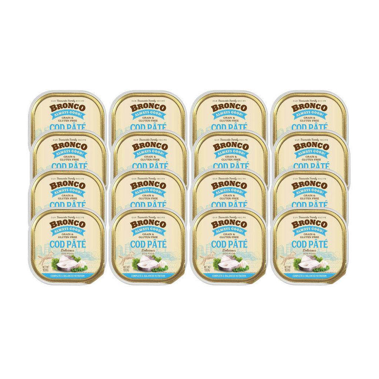 Bundle of 16 Bronco Tray Dog Food Cod Fish