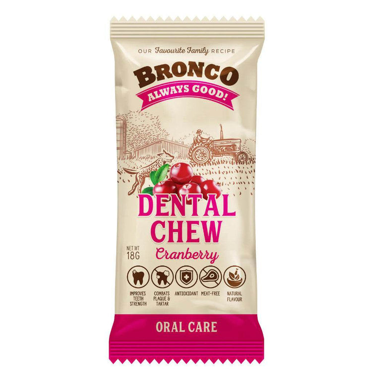 Bronco Dental Chew 18g - Teeth Strength, Meat-Free, Natural Cranberry