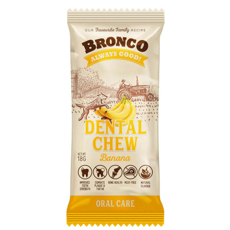 Bronco Dental Chew 18g - Teeth Strength, Meat-Free, Natural Banana