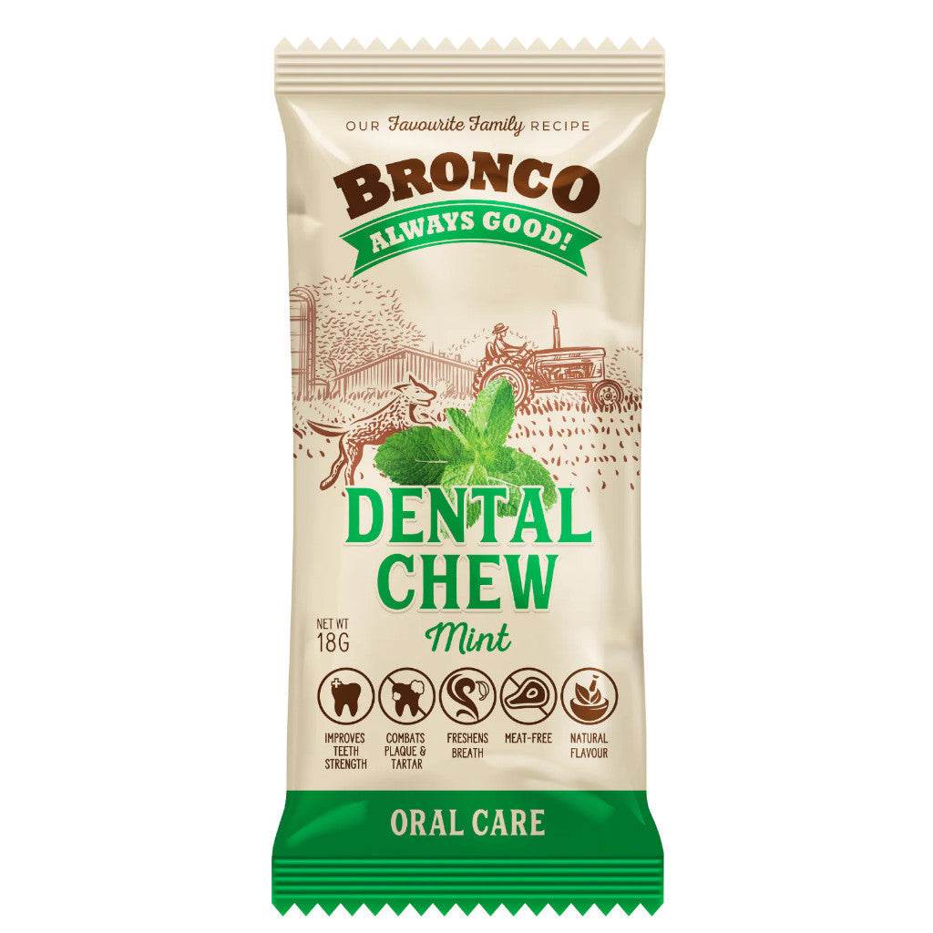 Bronco Dental Chew 18g - Teeth Strength, Meat-Free, Natural Mint