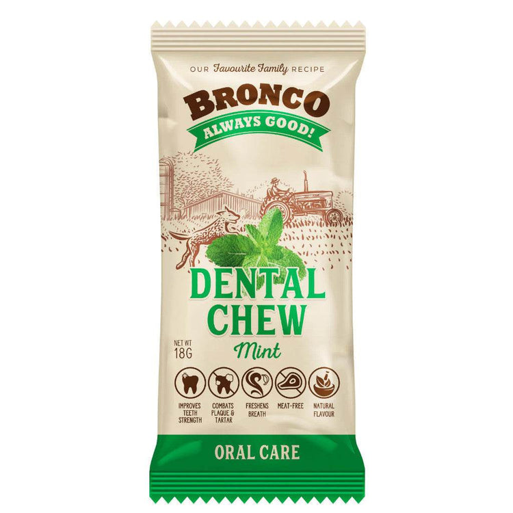 Bronco Dental Chew 18g - Teeth Strength, Meat-Free, Natural Mint