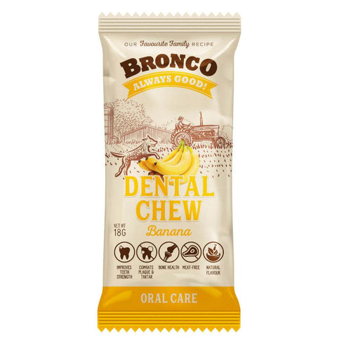 Bronco Dental Chew 18g - Teeth Strength, Meat-Free, Natural Banana