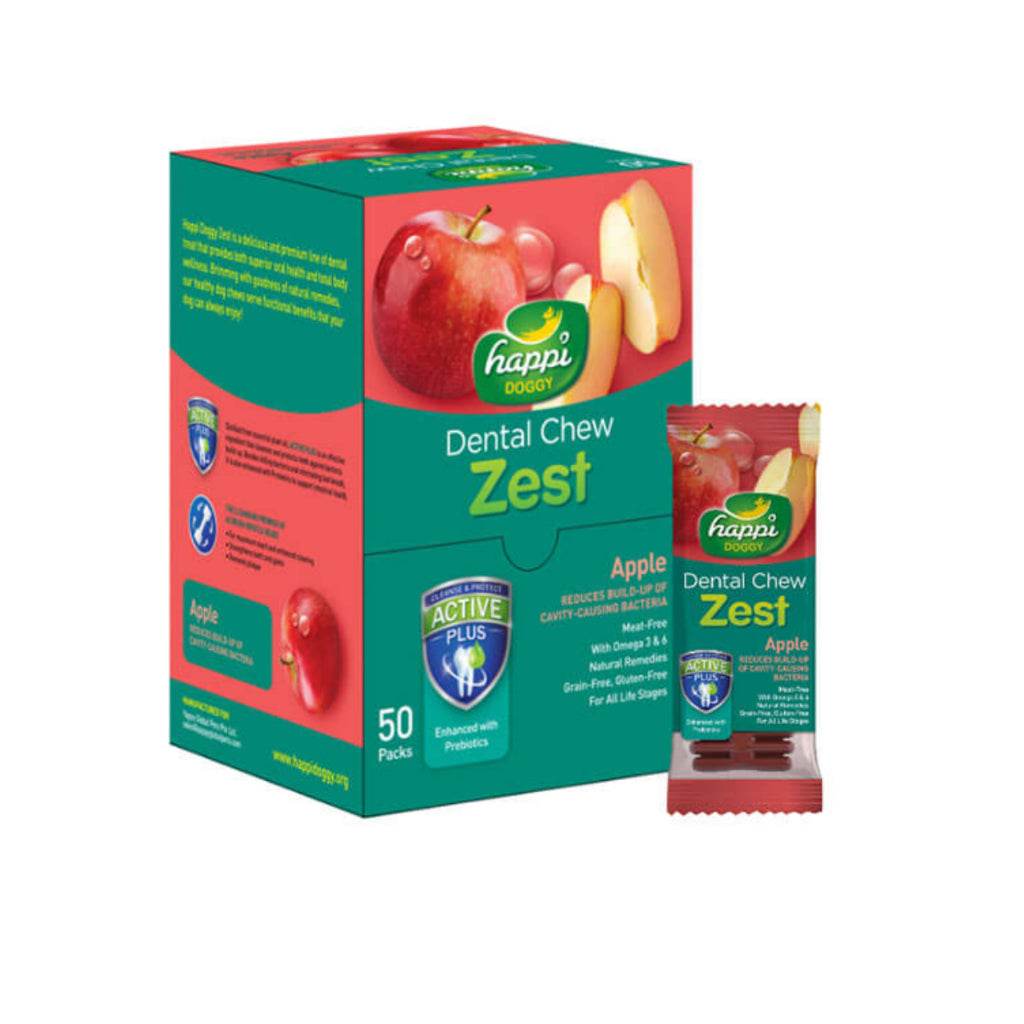 [Box of 50pcs] Happi Doggy Dental Chew Zest 4-Inch – Grain-Free Apple