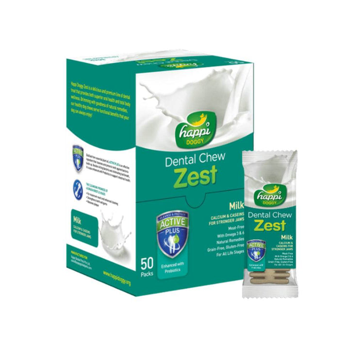 [Box of 50pcs] Happi Doggy Dental Chew Zest 4-Inch – Grain-Free Milk