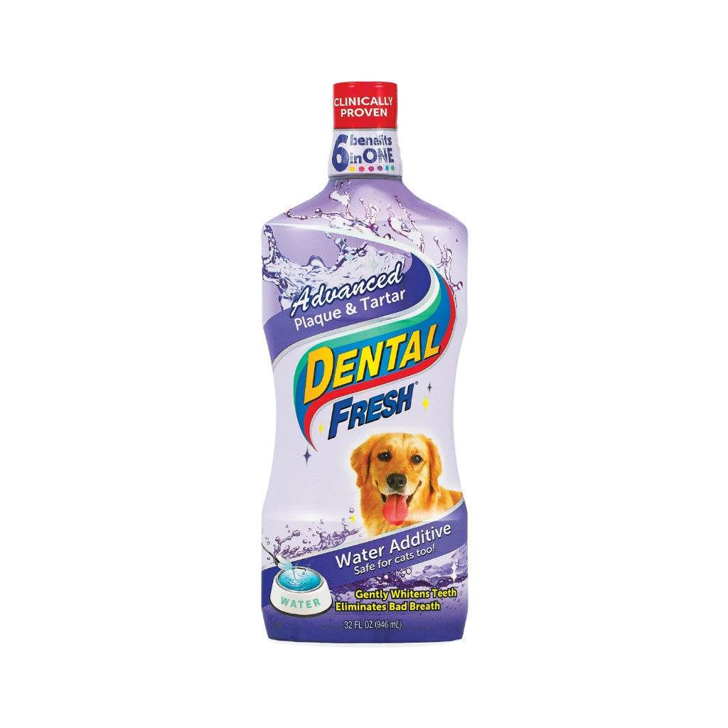 Dental Fresh Water Additive for Dogs – No-Brush Oral Care Plaque & Tartar 32oz