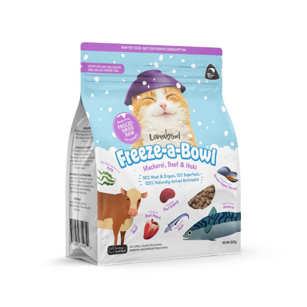 200g Loveabowl Freeze-a-Bowl Dried Cat Food Mack,Beef&Hoki 200g