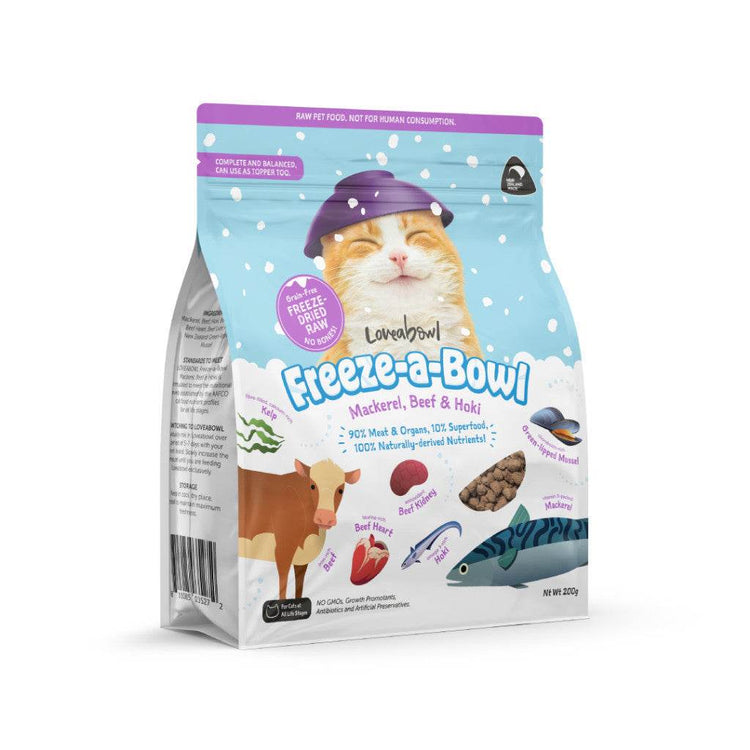 200g Loveabowl Freeze-a-Bowl Dried Cat Food Mack,Beef&Hoki 200g