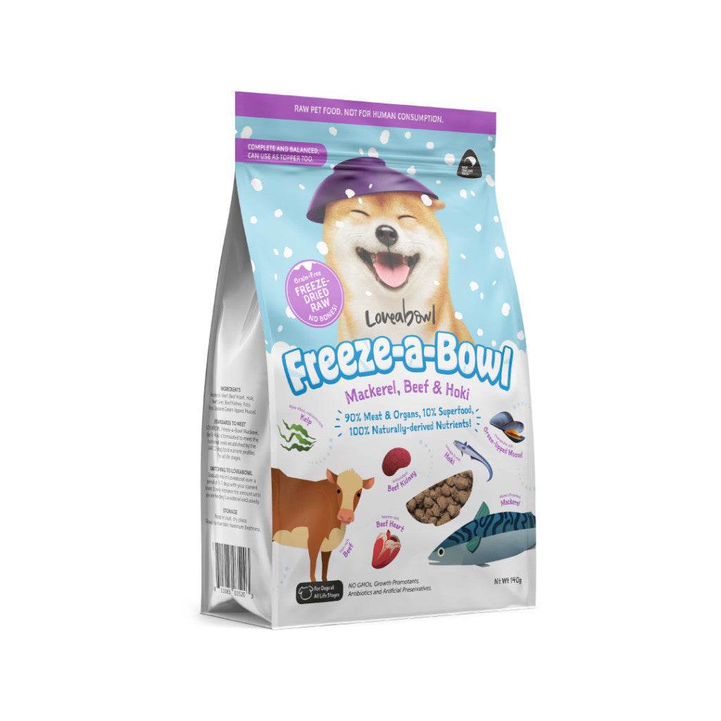 Loveabowl Freeze-a-Bowl Dried Dog Food Mack,Beef& Hoki 140g