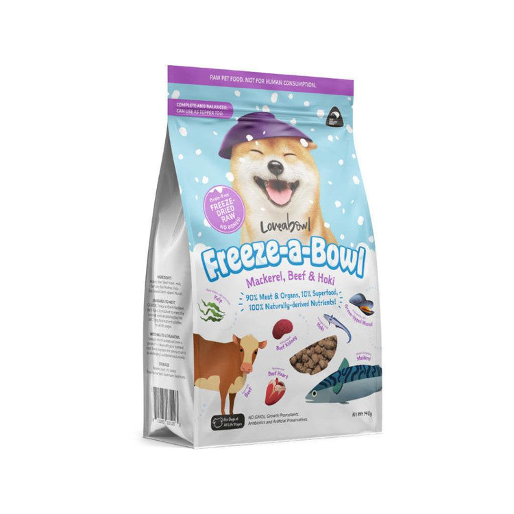 Loveabowl Freeze-a-Bowl Dried Dog Food Mack,Beef& Hoki 140g