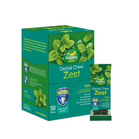 [Box of 50pcs] Happi Doggy Dental Chew Zest 4-Inch – Grain-Free Strawberry