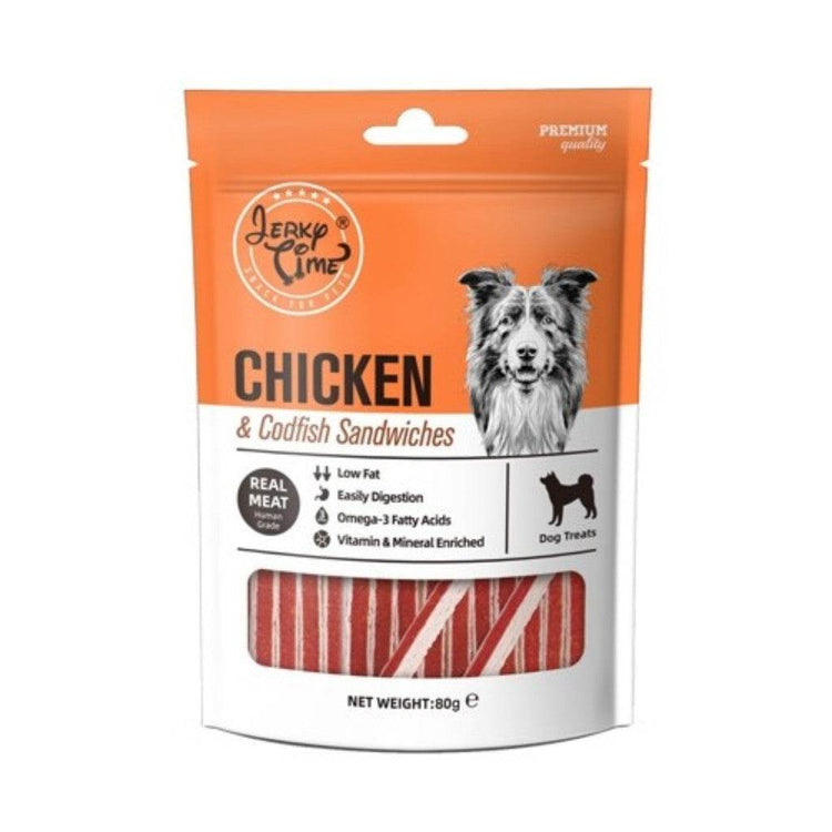 80g Jerky Time Dog Treats Chicken Cod Sandwich
