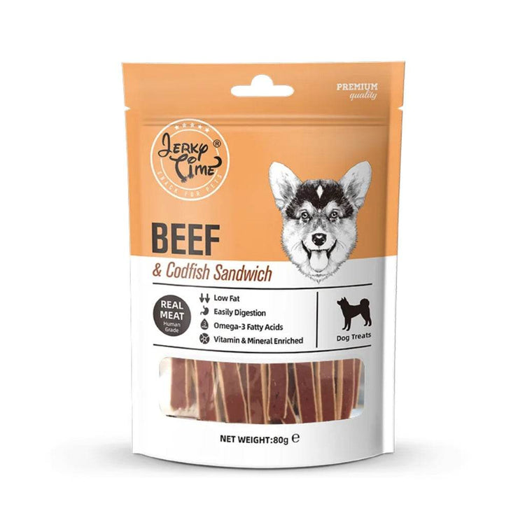 80g Jerky Time Dog Treats Beef Cod Sandwich