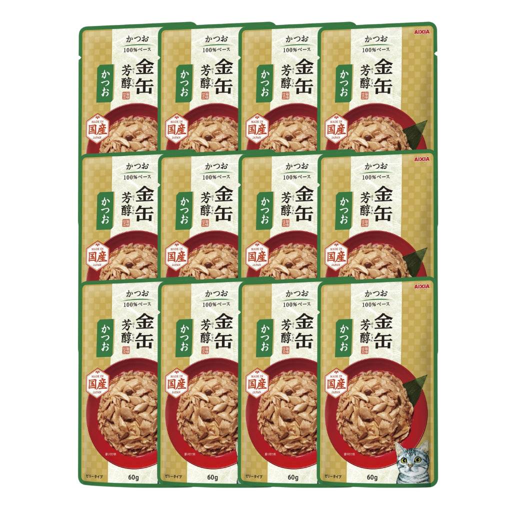 [Bundle of 12] Aixia Kin Can Rich Pouch Cat Food 60g – Tuna &amp; Chicken GHP2 Skipjack Tuna