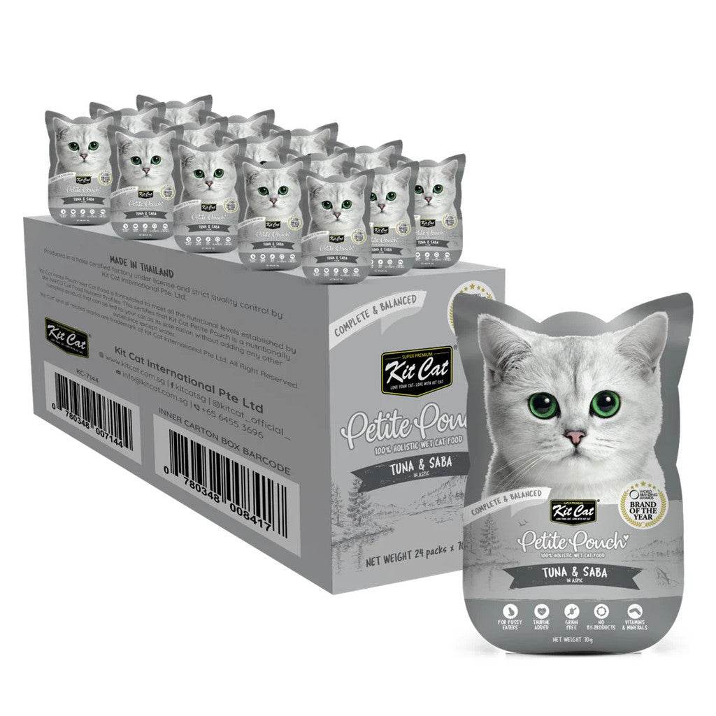 70g Bundle of 24 Kit Cat Petite Pouch Tuna & Saba