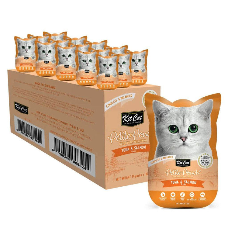 70g Bundle of 24 Kit Cat Petite Pouch Tuna & Salmon
