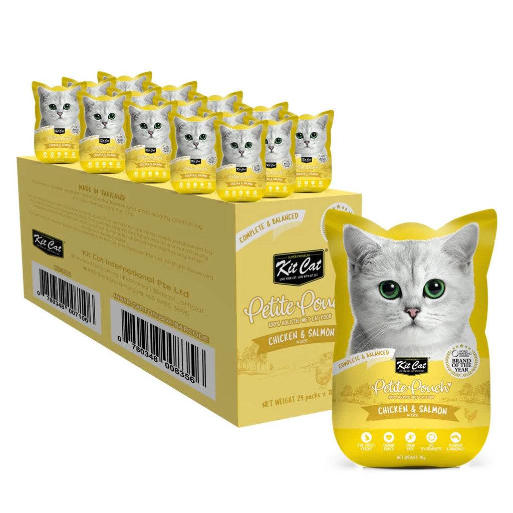 70g Bundle of 24 Kit Cat Petite Pouch Chicken & Salmon