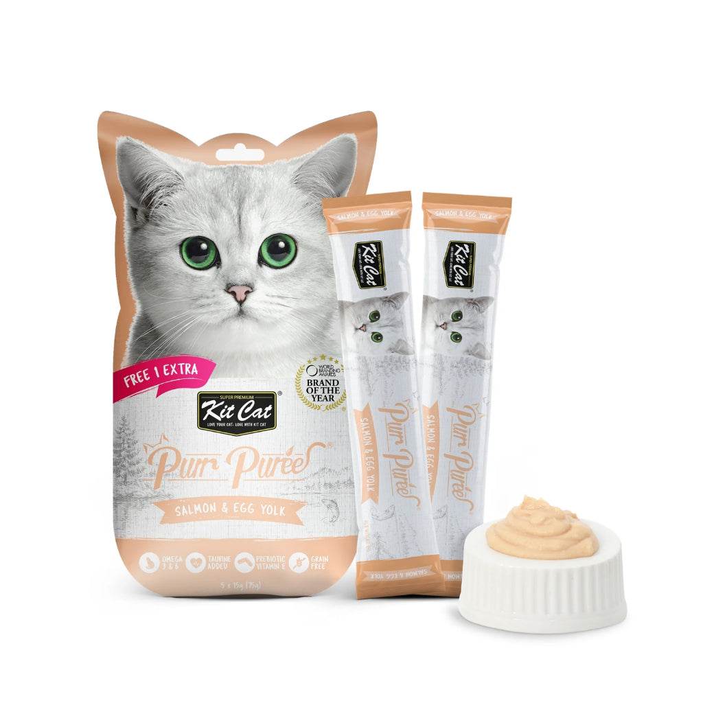 Kit Cat Purr Puree Cat Treats 4s/5s x 15g Salmon & Egg Yolk