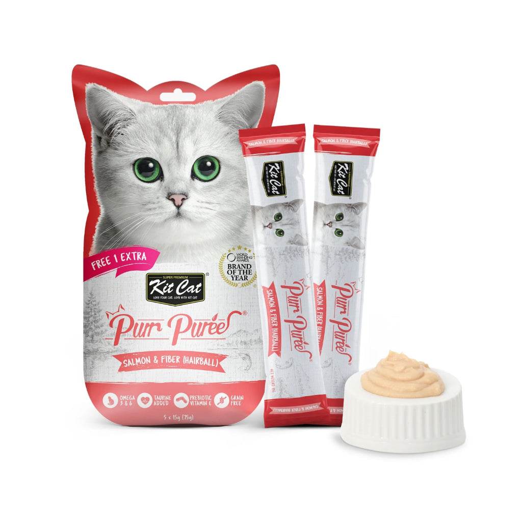 Kit Cat Purr Puree Cat Treats 4s/5s x 15g Hairball(SalmonFibr)
