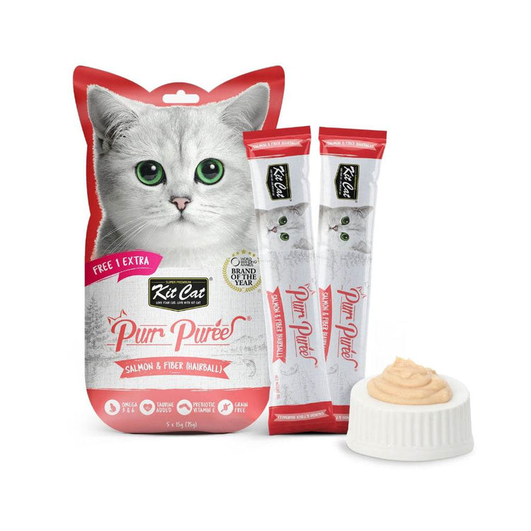 Kit Cat Purr Puree Cat Treats 4s/5s x 15g Hairball(SalmonFibr)