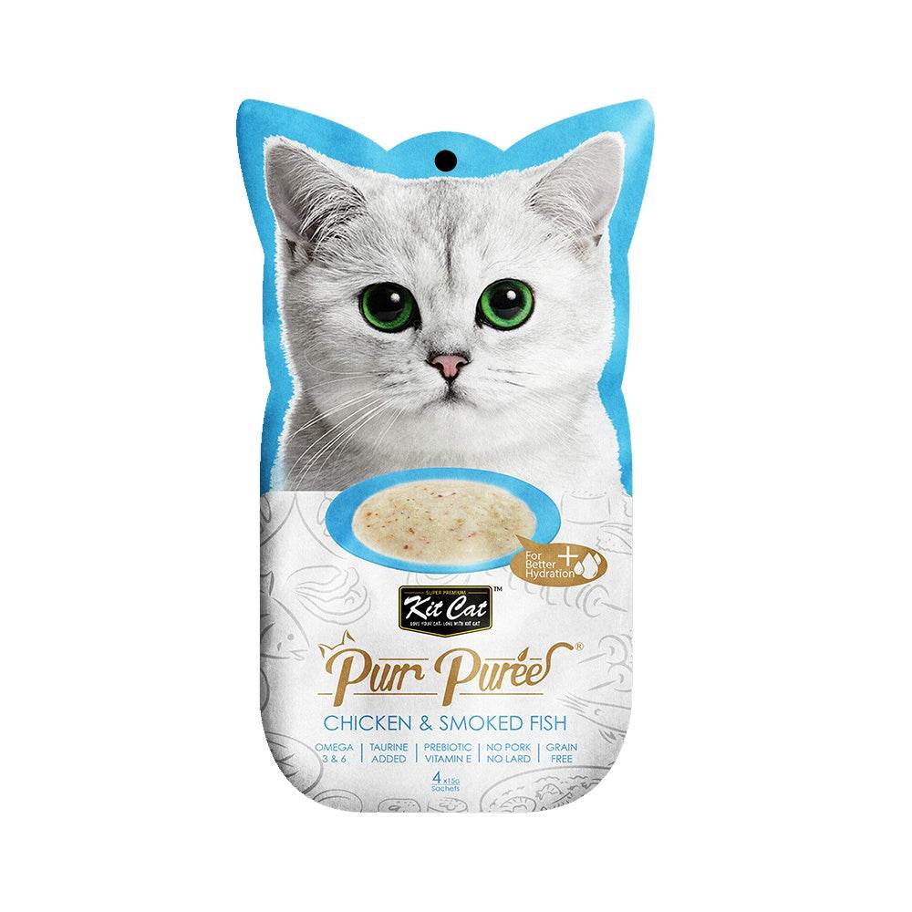 Kit Cat Purr Puree Cat Treats 4s/5s x 15g Chicken & Smoked Fish
