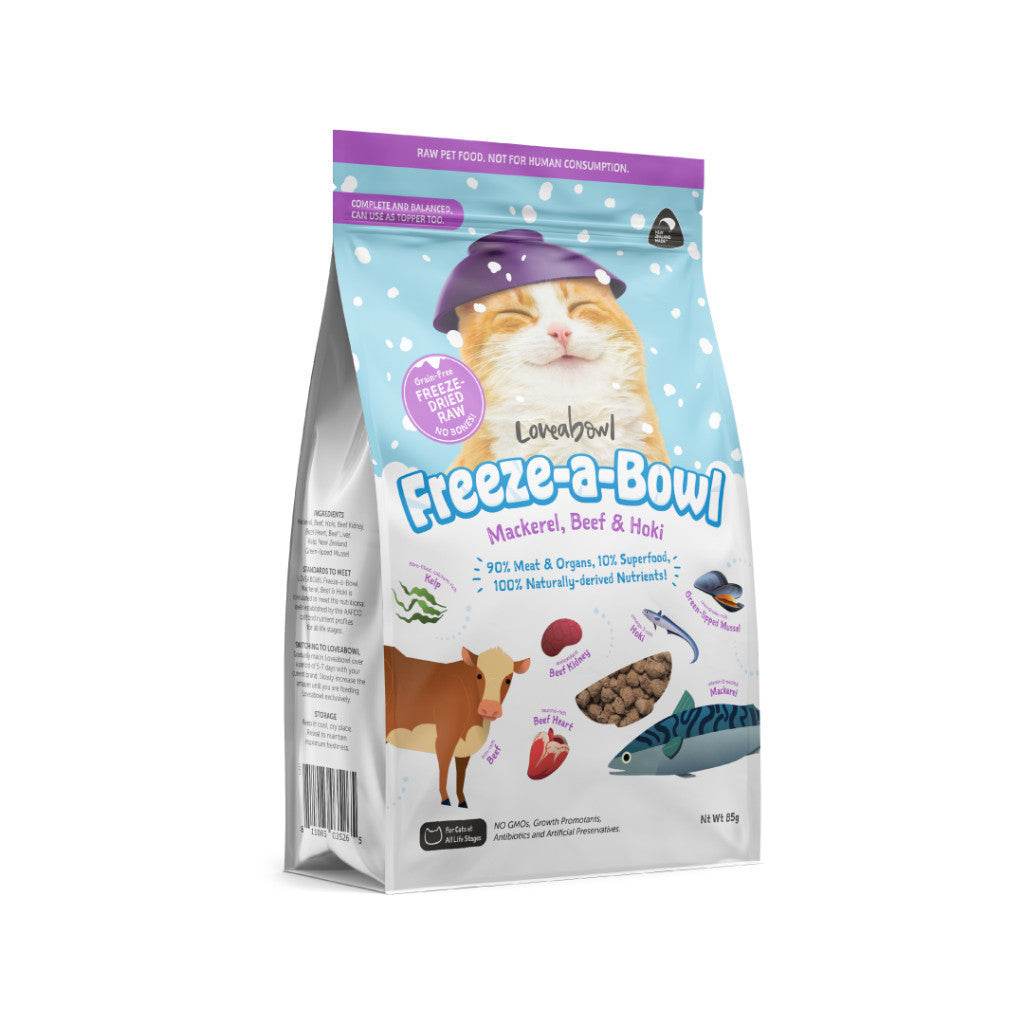 Loveabowl Freeze-a-Bowl Dried Cat Food 85g – Naturally Derived Nutrients Mack,Beef&Hoki 85g