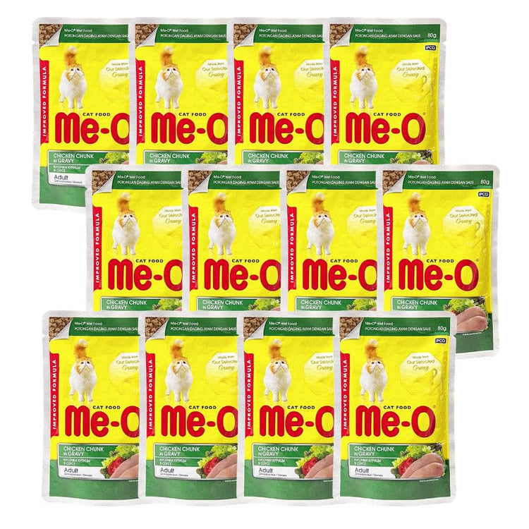 [12-Pack] Me-O Wet Cat Food 80g Pouch – Jelly, Gravy, Pate Chicken Chunk Gravy