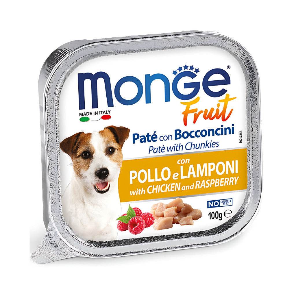Monge Fresh Pate & Chunkies 100g – Premium Wet Dog Food Chicken & Raspberry