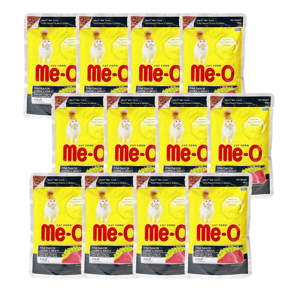 [12-Pack] Me-O Wet Cat Food 80g Pouch – Jelly, Gravy, Pate Tuna Chunk Gravy