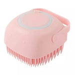 2-in-1 Pet Scrubber with Soap Dispenser – Silicone Massage Brush Pink