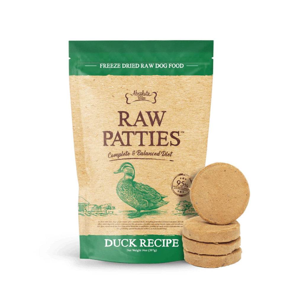 Absolute Bites Freeze Dried Raw Patties Dog Food Duck
