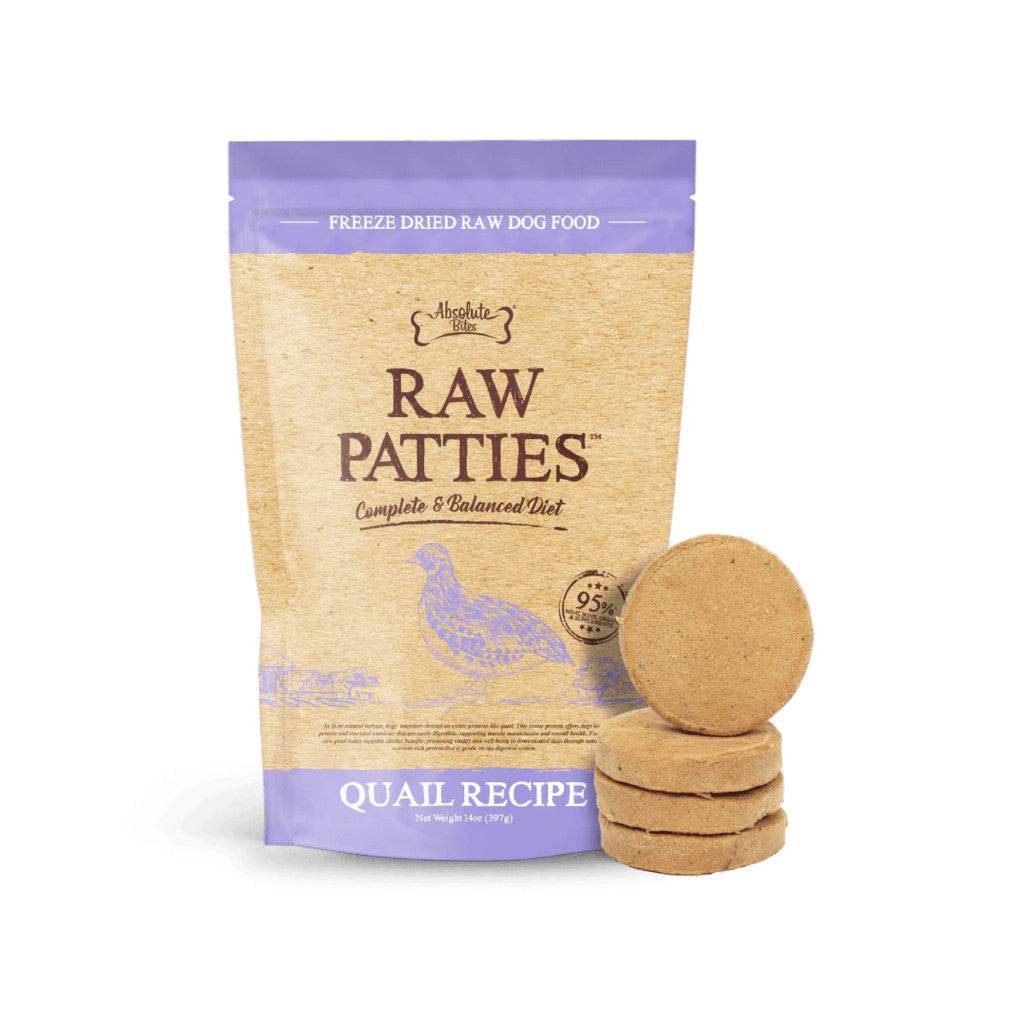 Absolute Bites Freeze Dried Raw Patties Dog Food Quail