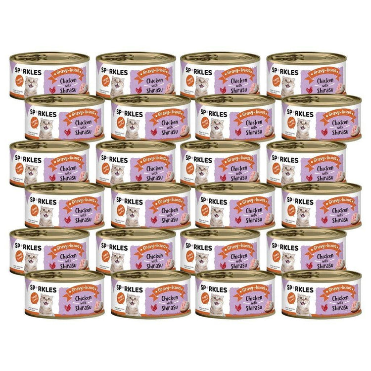 Bundle of 24 Sparkles Cat Wet Food Can GravyChickenShirasu