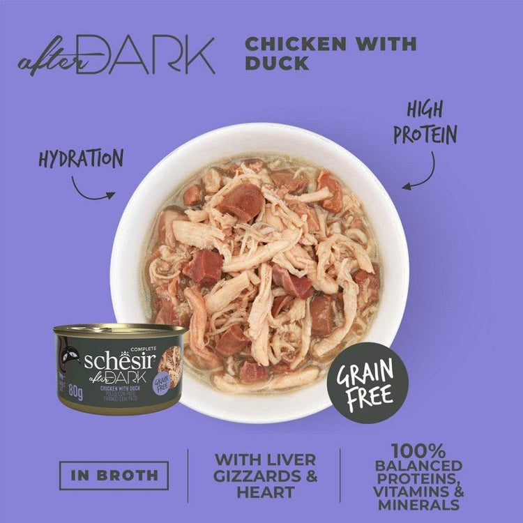 80g Schesir After Dark Wet Cat Food Wholefd Chicken Duck