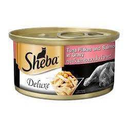 [Bundle of 24] Sheba Deluxe Cat Wet Food Can - Premium Meal and Natural Ingredients Tuna Flakes & Salmon