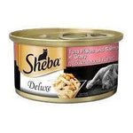 [Bundle of 24] Sheba Deluxe Cat Wet Food Can - Premium Meal and Natural Ingredients Tuna Flakes & Salmon