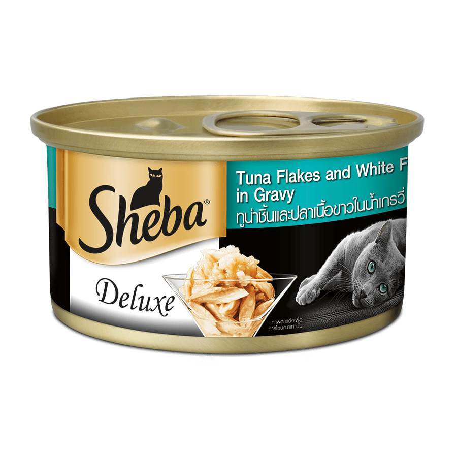 [Bundle of 24] Sheba Deluxe Cat Wet Food Can - Premium Meal and Natural Ingredients Tuna & White Fish
