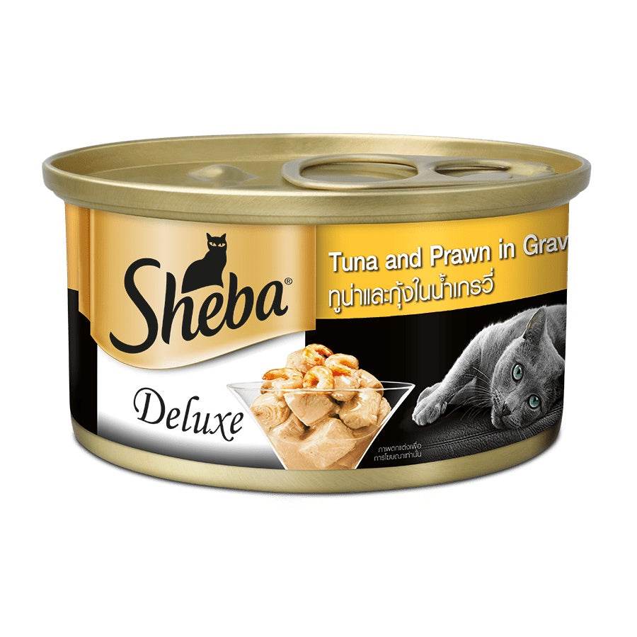 Sheba Deluxe Canned Wet Cat Food 85g - High-Protein Meal for Cats Tuna and Prawn