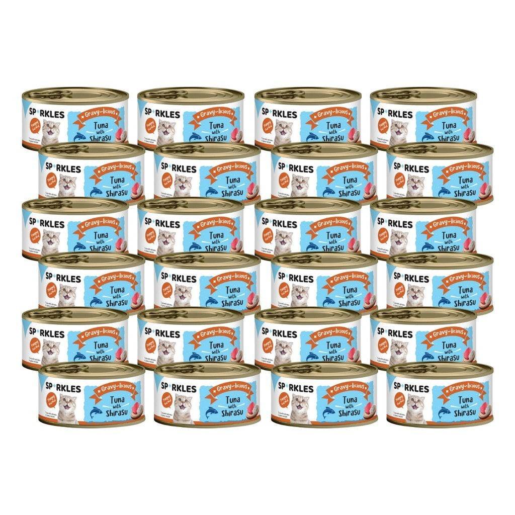 Bundle of 24 Sparkles Cat Wet Food Can Gravy Tuna Shirasu